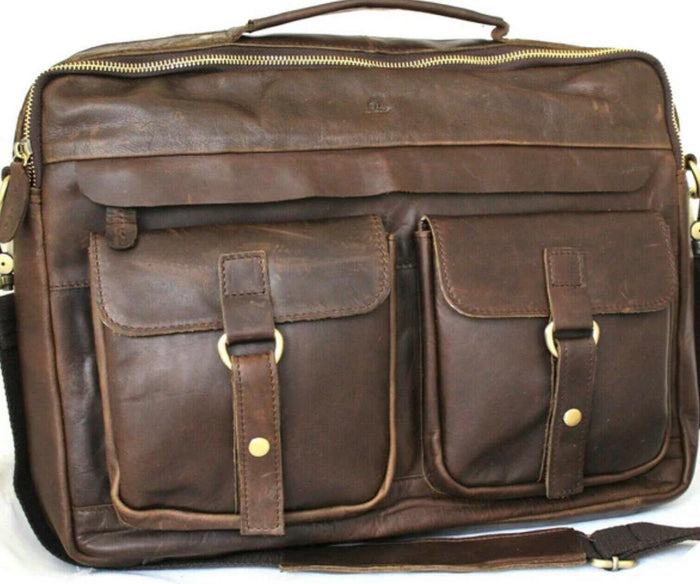 Genuine handmade leather shoulder bag Busniess Man Laptop Brown Classics Luxury Design Davidov Art