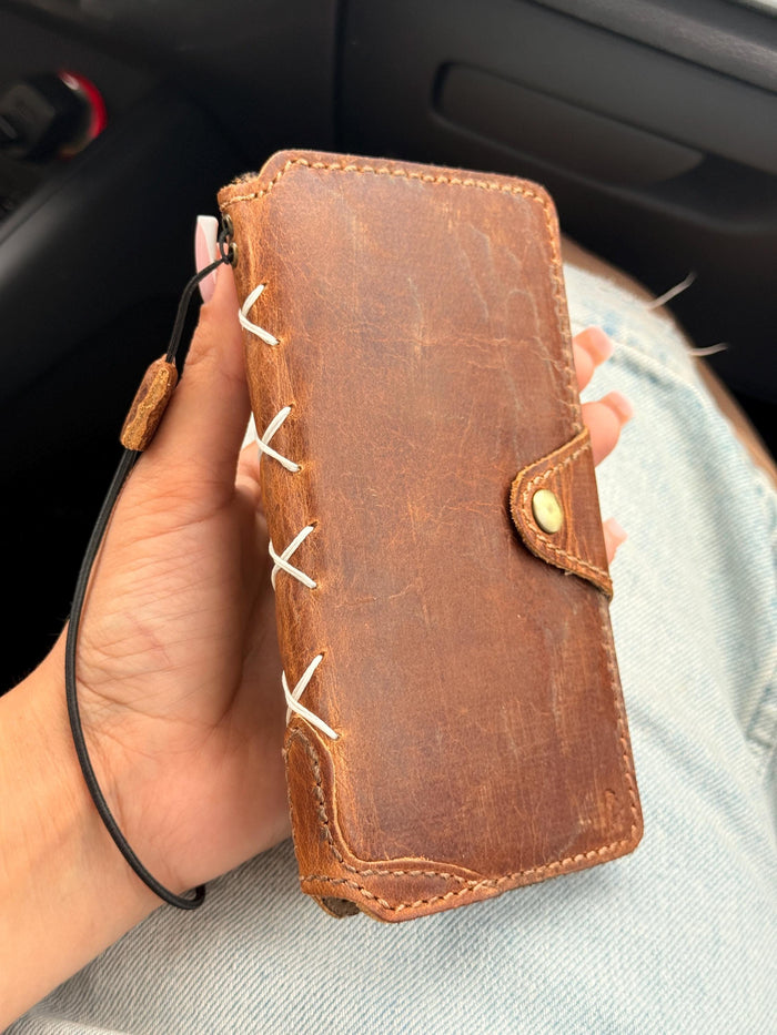 Genuine Leather fo OnePlus 15 12 12R Case Wallet Handmade Wireless Luxury oiled Ar