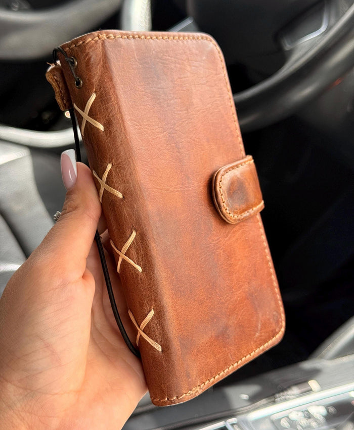 Genuine Leather fo OnePlus 15 12 12R Case Wallet Handmade Wireless Luxury oiled Ar