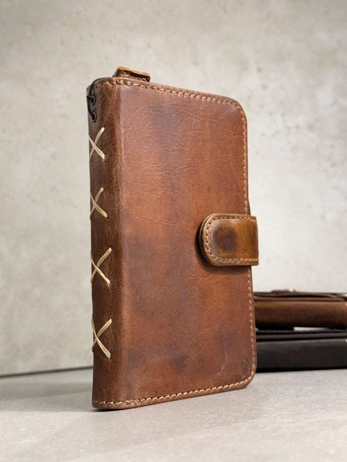 Genuine Leather fo OnePlus 15 12 12R Case Wallet Handmade Wireless Luxury oiled Ar