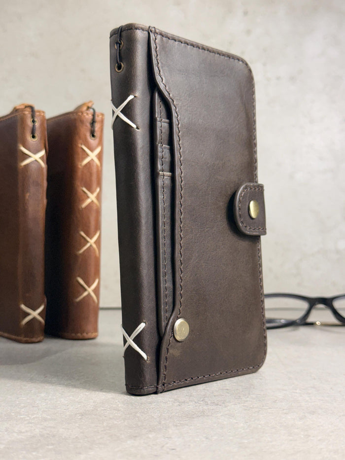 Genuine Leather fo OnePlus 15 12 12R Case Wallet Handmade Wireless Luxury oiled Ar