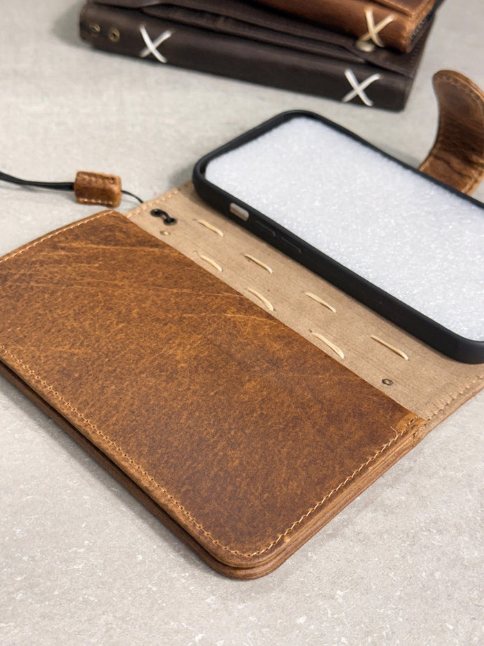 Genuine Leather fo OnePlus 15 12 12R Case Wallet Handmade Wireless Luxury oiled Ar
