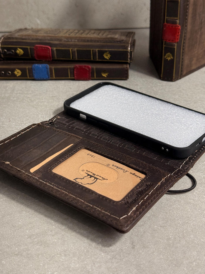 Genuine Leather fo OnePlus 15 12 12R Case Wallet Handmade Wireless Luxury oiled Ar