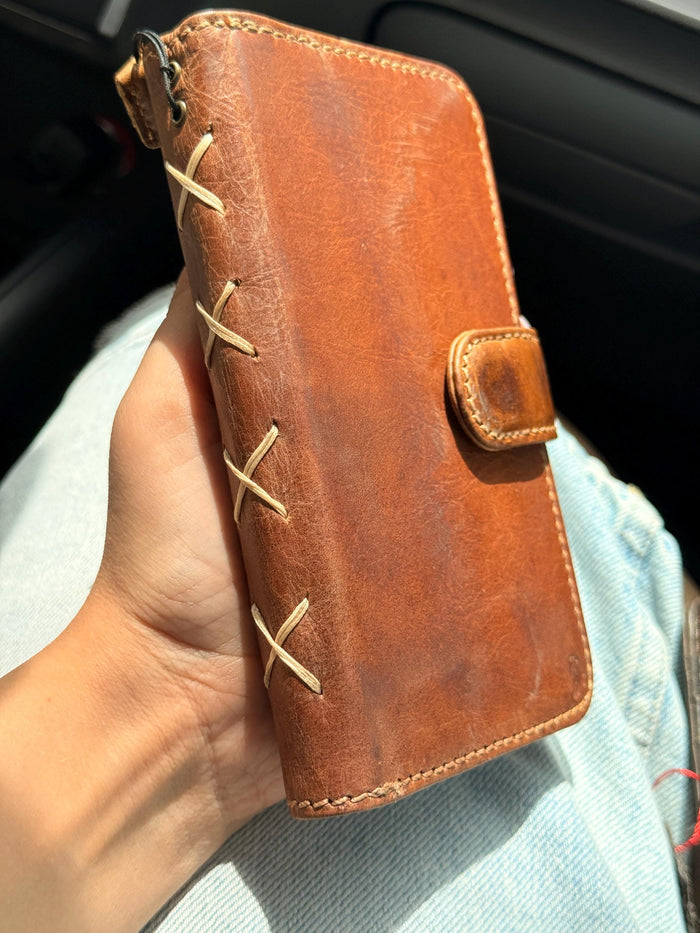 Genuine Leather fo OnePlus 15 12 12R Case Wallet Handmade Wireless Luxury oiled Ar