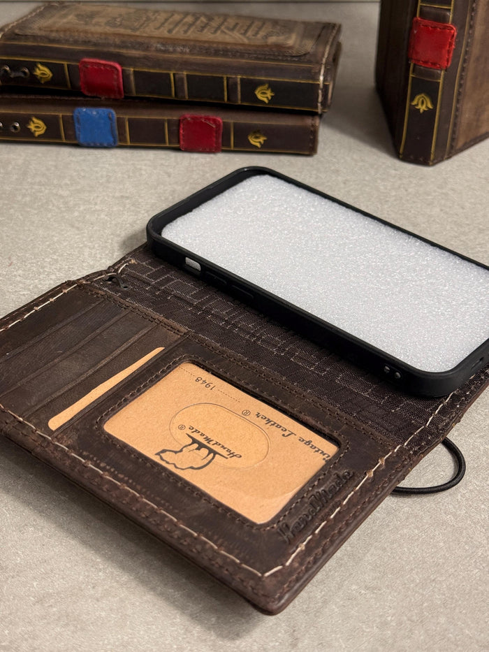 Genuine Leather fo OnePlus 15 12 12R Case Wallet Handmade Wireless Luxury oiled Ar