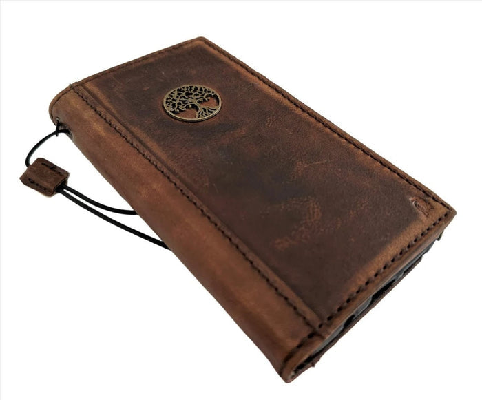 Genuine Leather fo OnePlus 15 14 13 s 12 12R Case Wallet Handmade Wireless Luxury oiled Diy Tree
