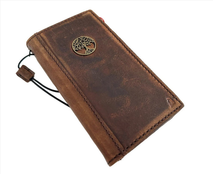 Genuine Leather fo OnePlus 15 14 13 s 12 12R Case Wallet Handmade Wireless Luxury oiled Diy Tree