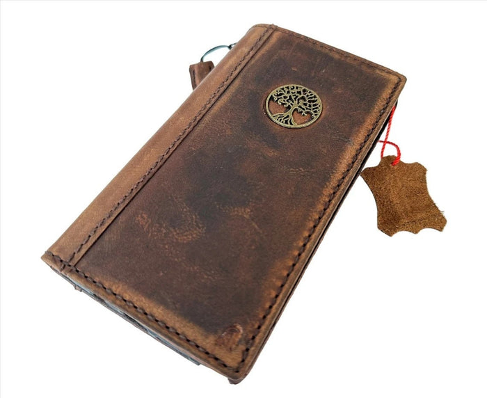 Genuine Leather fo OnePlus 15 14 13 s 12 12R Case Wallet Handmade Wireless Luxury oiled Diy Tree
