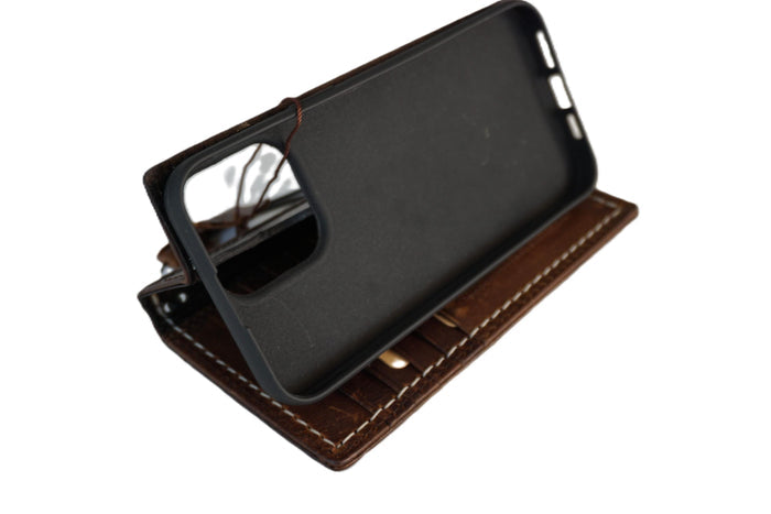 Genuine Leather fo OnePlus Open cover Wallet Handmade Wireless Luxury Hand sewing