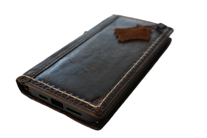 Genuine Leather fo OnePlus Open cover Wallet Handmade Wireless Luxury Hand sewing