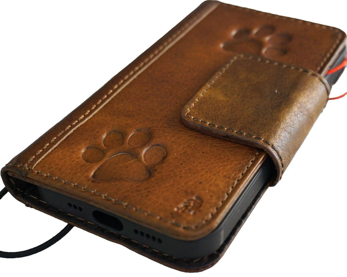 Genuine Leather Galaxy Phone Case: Paw Print Wallet Book