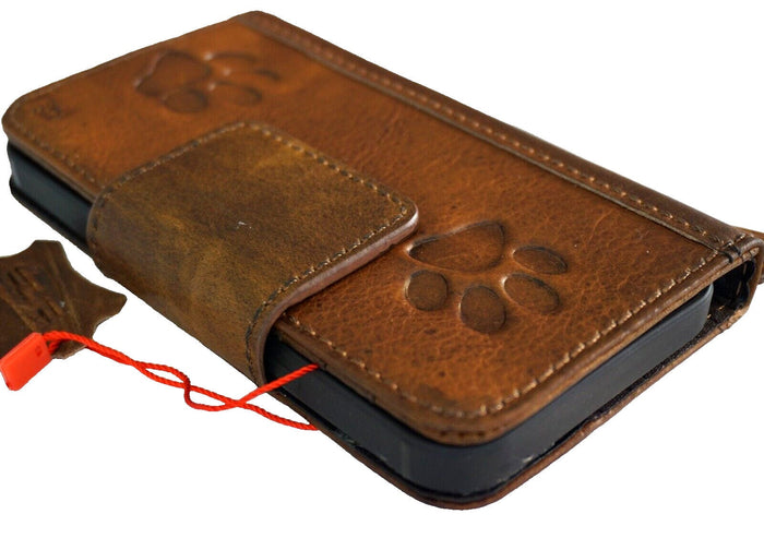 Genuine Leather Galaxy Phone Case: Paw Print Wallet Book