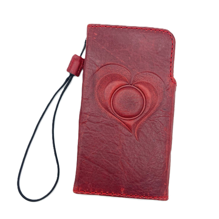 Genuine Leather Galaxy Phone Case: Red Heart Wallet