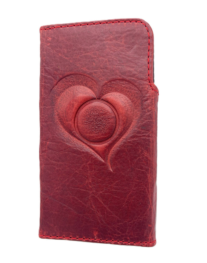 Genuine Leather Galaxy Phone Case: Red Heart Wallet