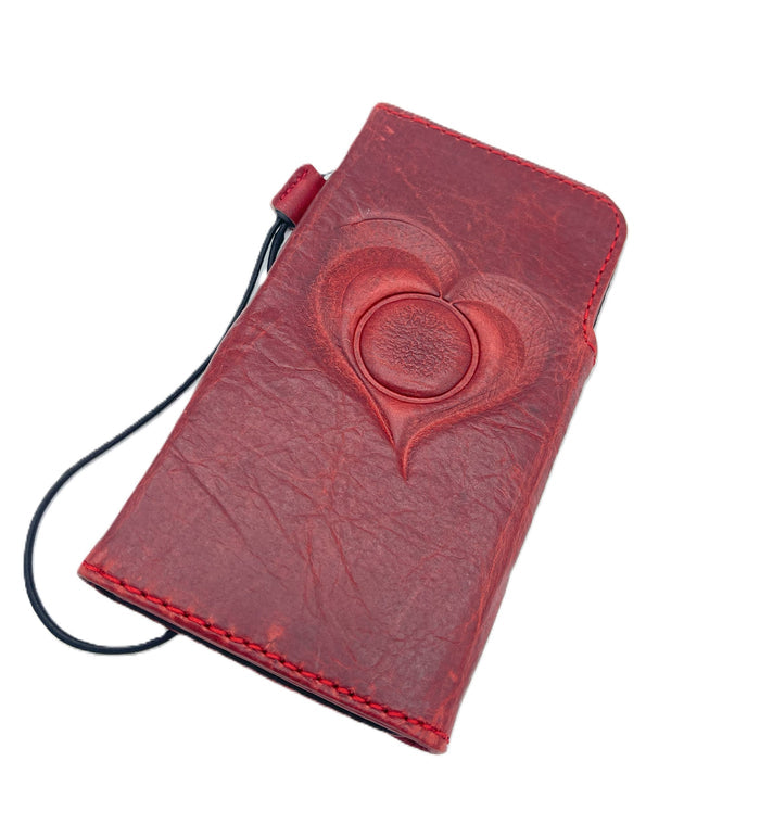 Genuine Leather Galaxy Phone Case: Red Heart Wallet