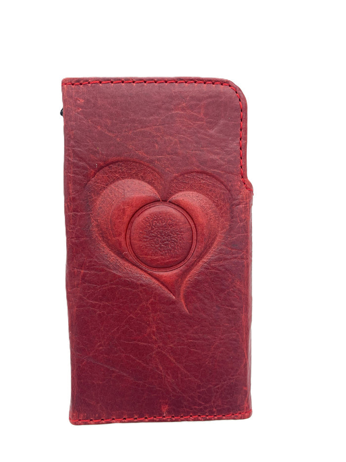 Genuine Leather Galaxy Phone Case: Red Heart Wallet