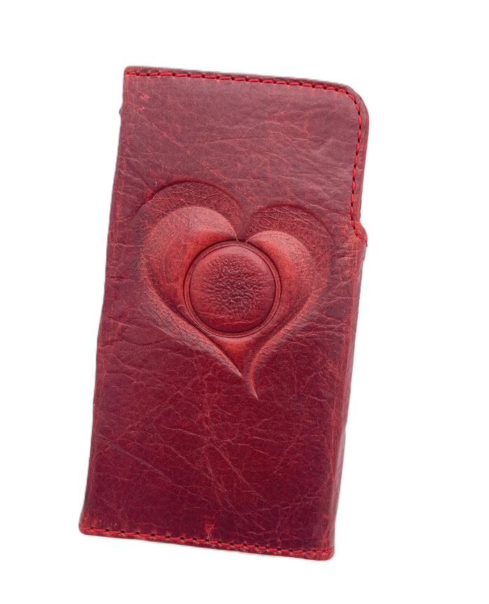 Genuine Leather Galaxy Phone Case: Red Heart Wallet