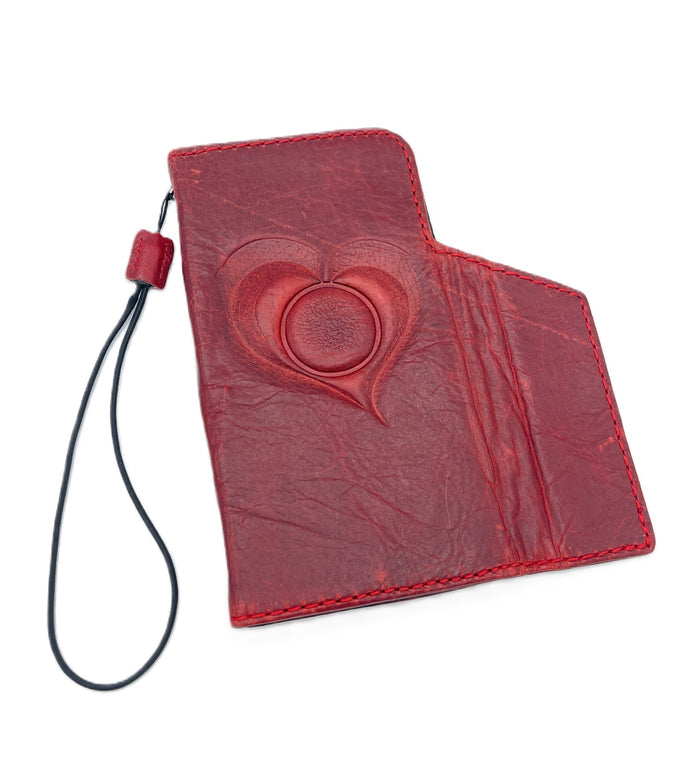 Genuine Leather Galaxy Phone Case: Red Heart Wallet