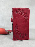Genuine Leather Galaxy S22 S23 S24 Ultra Wallet Case: Red Heart