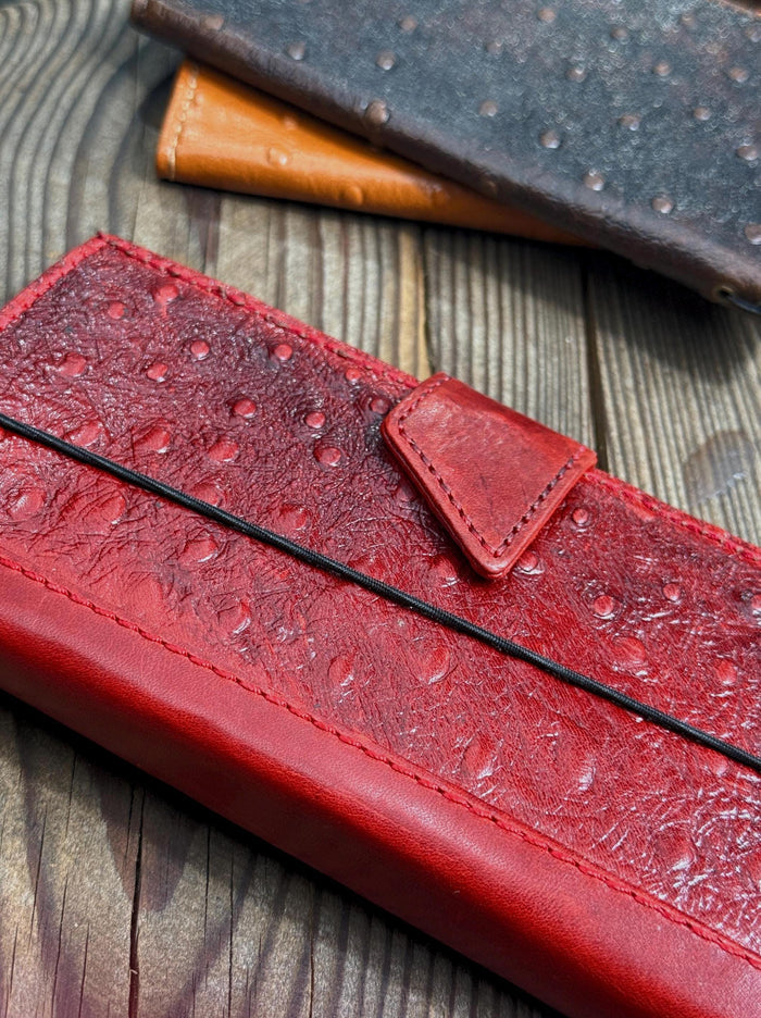 Genuine Leather Galaxy S22 S23 S24 Ultra Wallet Case: Red Heart