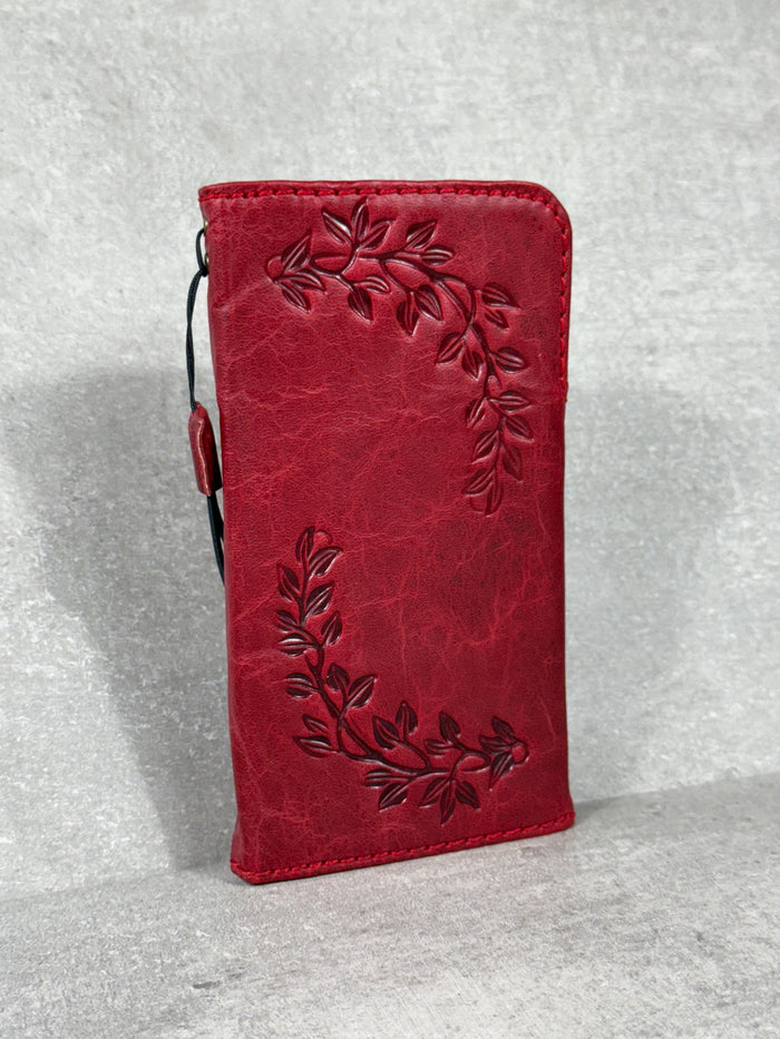 Genuine Leather Galaxy S22 S23 S24 Ultra Wallet Case: Red Heart