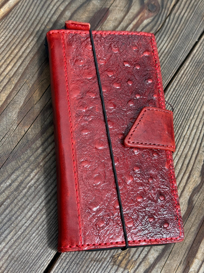 Genuine Leather Galaxy S22 S23 S24 Ultra Wallet Case: Red Heart