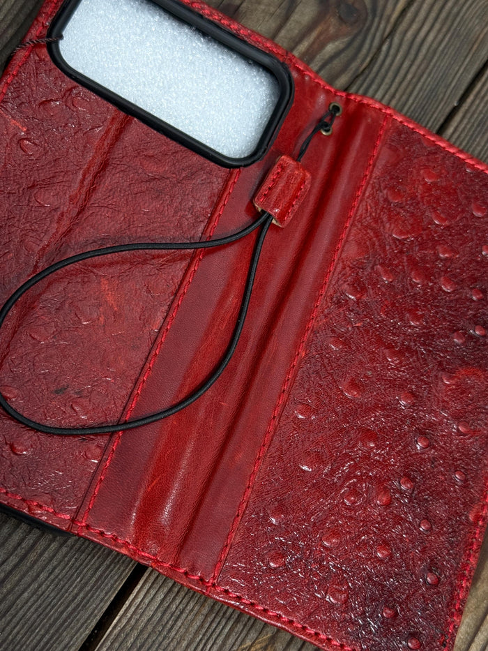 Genuine Leather Galaxy S22 S23 S24 Ultra Wallet Case: Red Heart