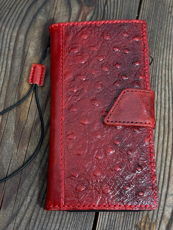 Genuine Leather Galaxy S22 S23 S24 Ultra Wallet Case: Red Heart