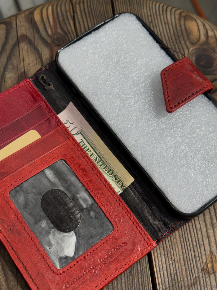 Genuine Leather Galaxy S22 S23 S24 Ultra Wallet Case: Red Heart