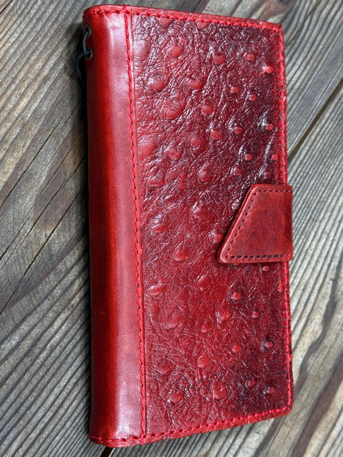 Genuine Leather Galaxy S22 S23 S24 Ultra Wallet Case: Red Heart