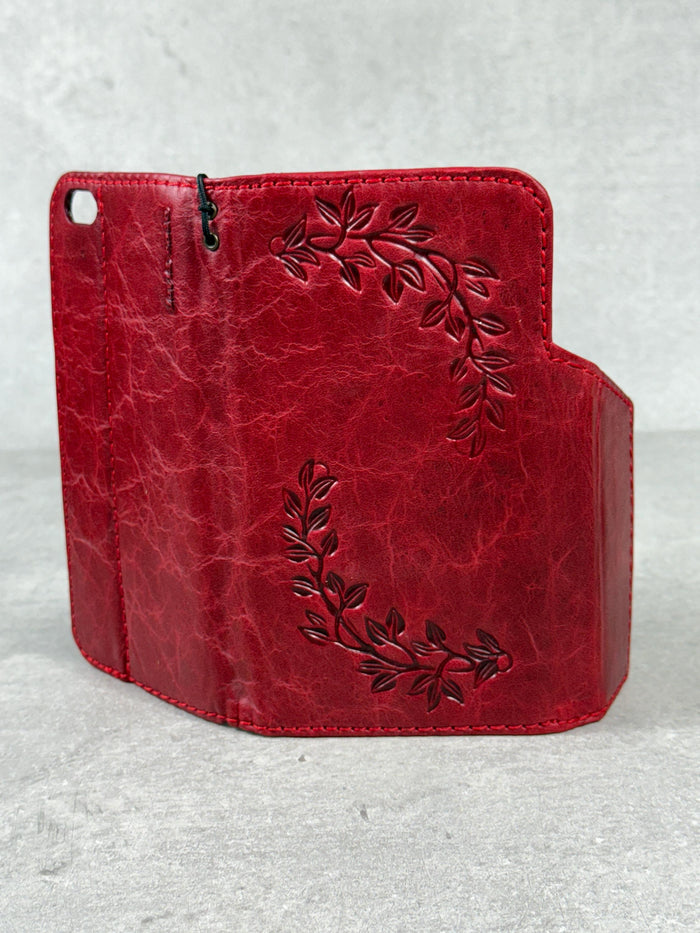 Genuine Leather Galaxy S22 S23 S24 Ultra Wallet Case: Red Heart