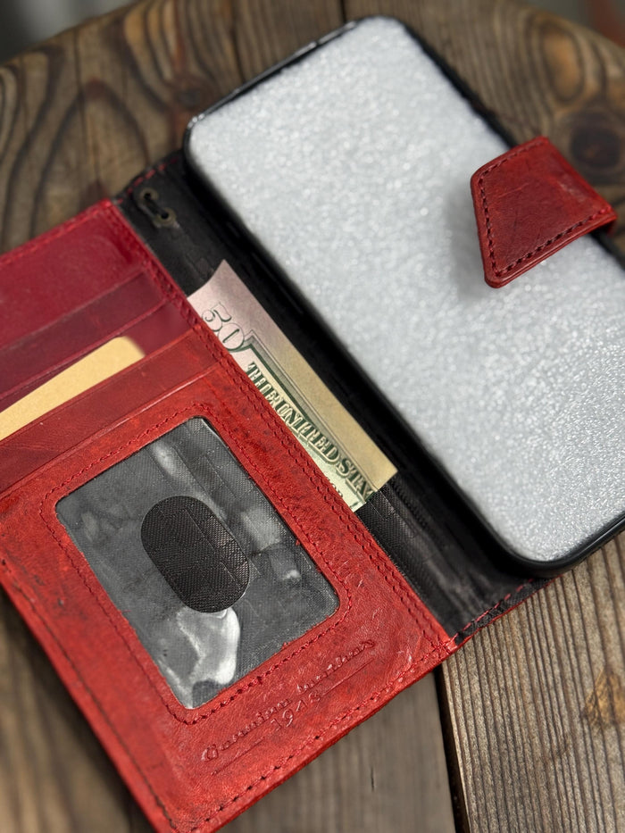 Genuine Leather Galaxy S22 S23 S24 Ultra Wallet Case: Red Heart