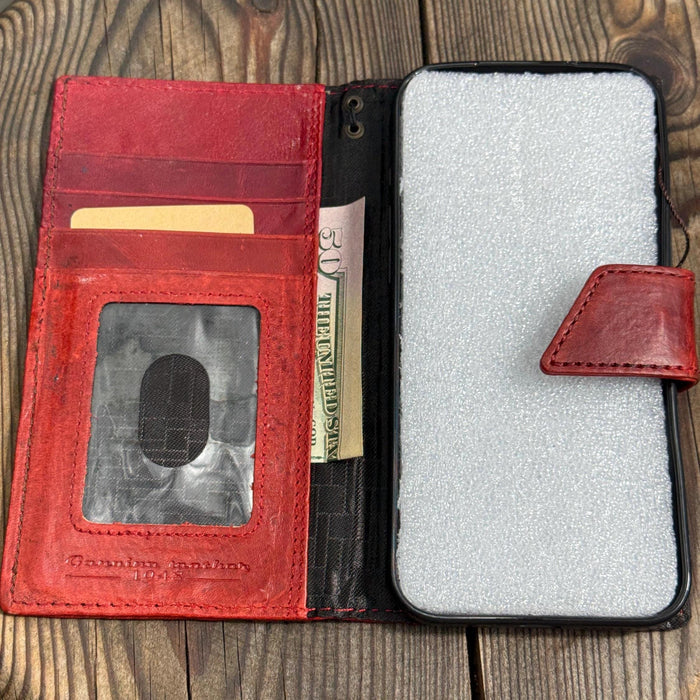 Genuine Leather Galaxy S22 S23 S24 Ultra Wallet Case: Red Heart
