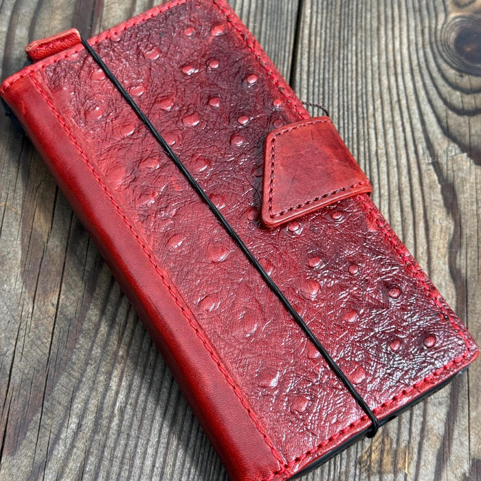 Genuine Leather Galaxy S22 S23 S24 Ultra Wallet Case: Red Heart