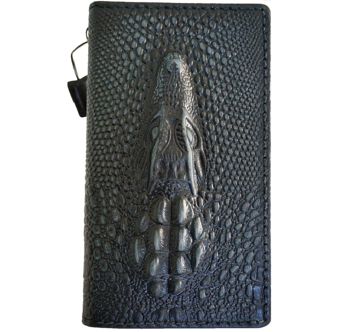Genuine Leather Galaxy Wallet Case: Crocodile Art Black Cover