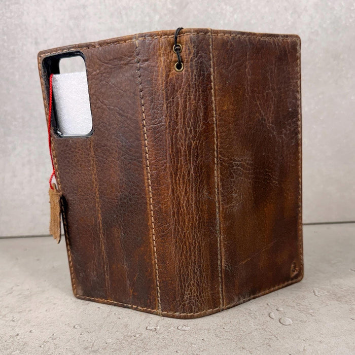Genuine Leather Galaxy Wallet Case: Vintage Book Style, Card Slots S26 S25