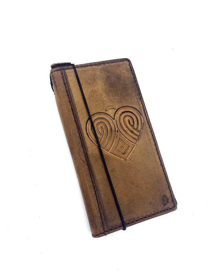 Genuine Leather Galaxy Wallet Case: Vintage Heart Design
