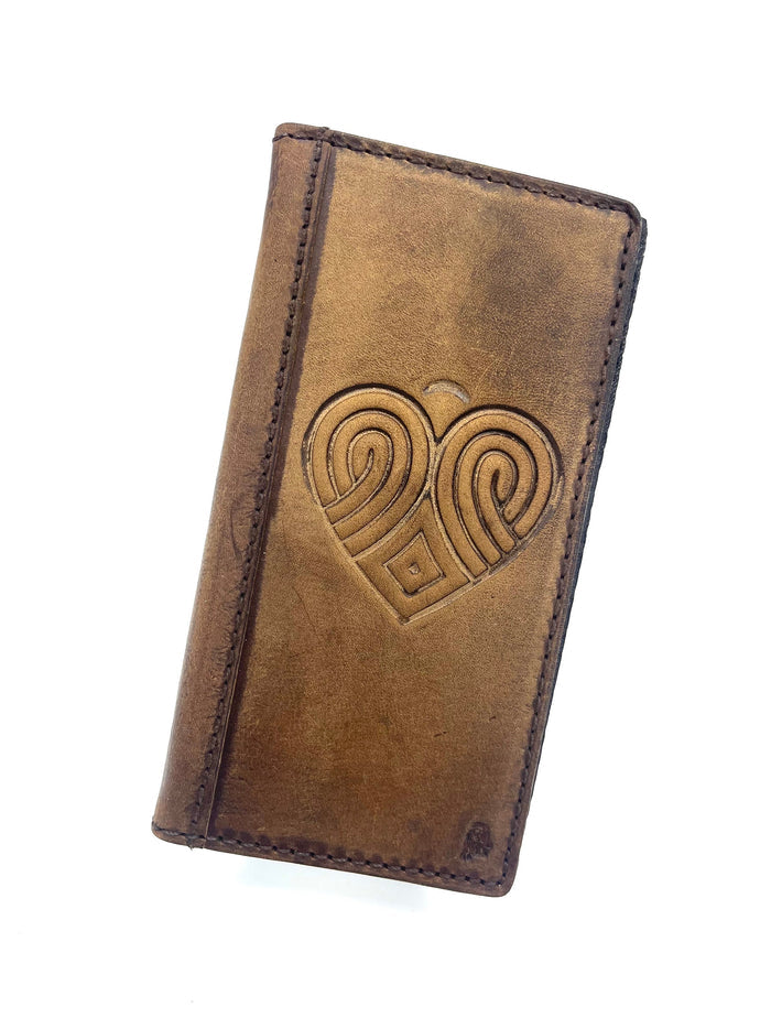 Genuine Leather Galaxy Wallet Case: Vintage Heart Design