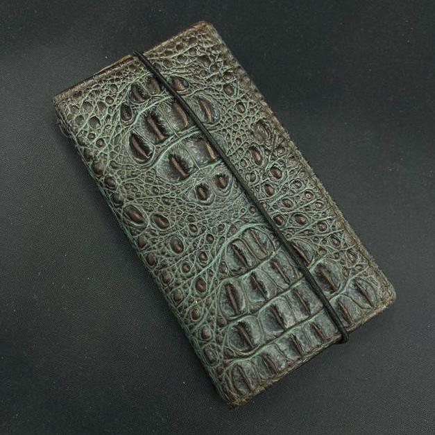 Genuine Leather Google Pixel Case: Vintage Crocodile Green Wallet Cover