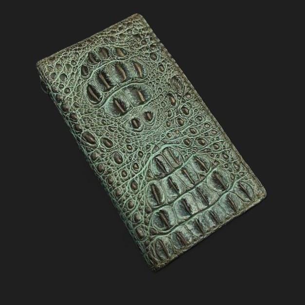 Genuine Leather Google Pixel Case: Vintage Crocodile Green Wallet Cover