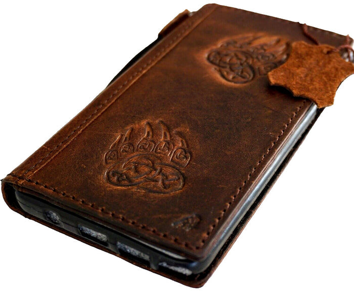 Genuine Leather Google Pixel Wallet Case: Bear Paw Design