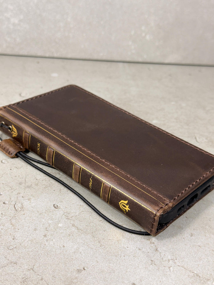 Genuine Leather Google Pixel Wallet Case: Vintage Bear Paw Design