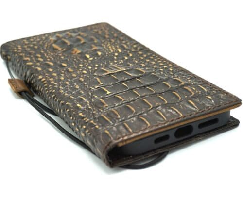 Genuine Leather Google Pixel Wallet Case: Vintage Crocodile Design