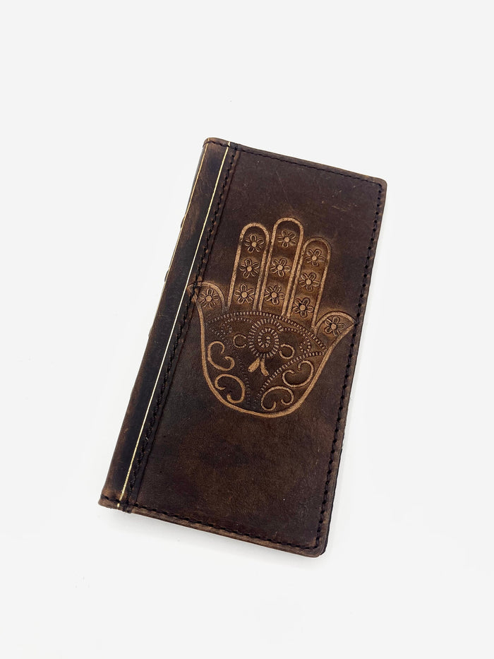 Genuine Leather Google Pixel Wallet Case: Vintage Hamsa Art
