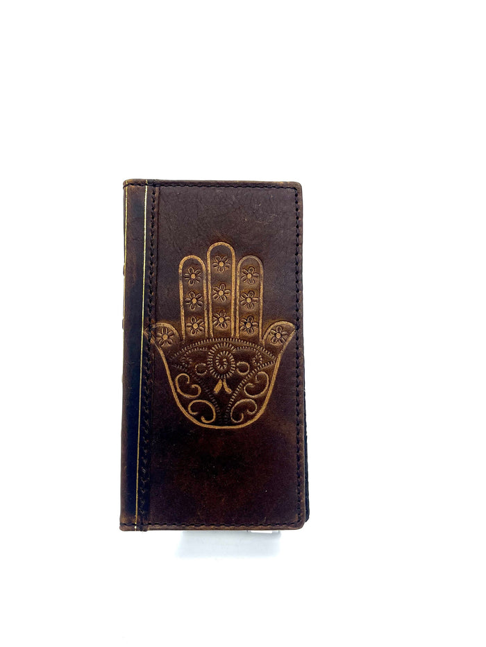 Genuine Leather Google Pixel Wallet Case: Vintage Hamsa Art