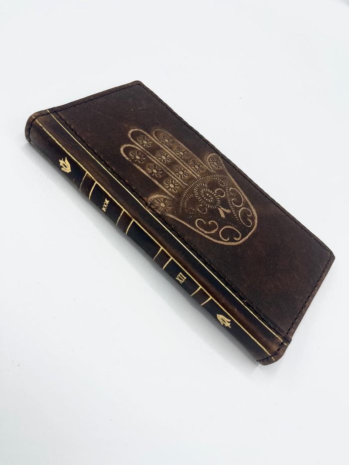 Genuine Leather Google Pixel Wallet Case: Vintage Hamsa Art