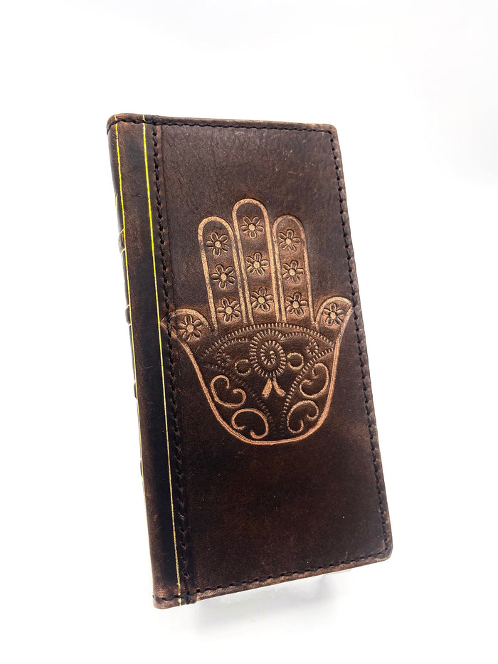 Genuine Leather Google Pixel Wallet Case: Vintage Hamsa Art