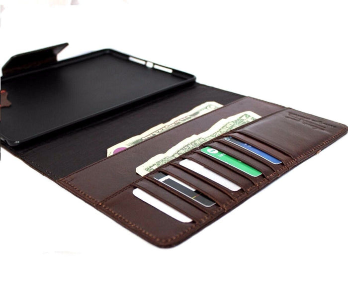 Genuine Leather iPad Pro Case: Slim Brown Magnetic Cover with Card Slots