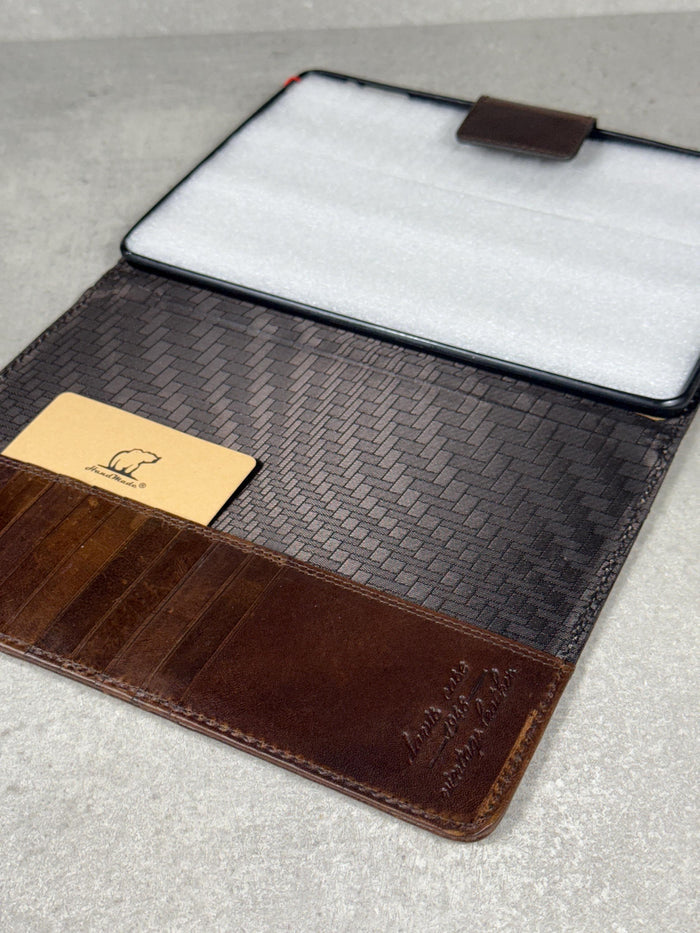 Genuine Leather iPad Pro Case: Slim Magnetic Brown Cover with Card Slots
