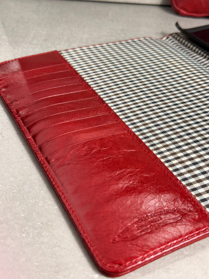Genuine Leather iPad Pro Case: Slim Red Magnetic Cover with Card Slots